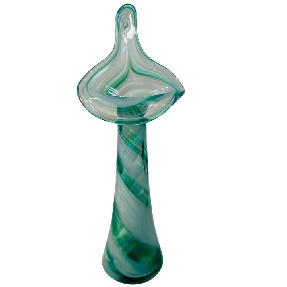 Vtg Handblown Art Glass Vase Jack In‎ the Pulpit Swirl Design Green 8.5"